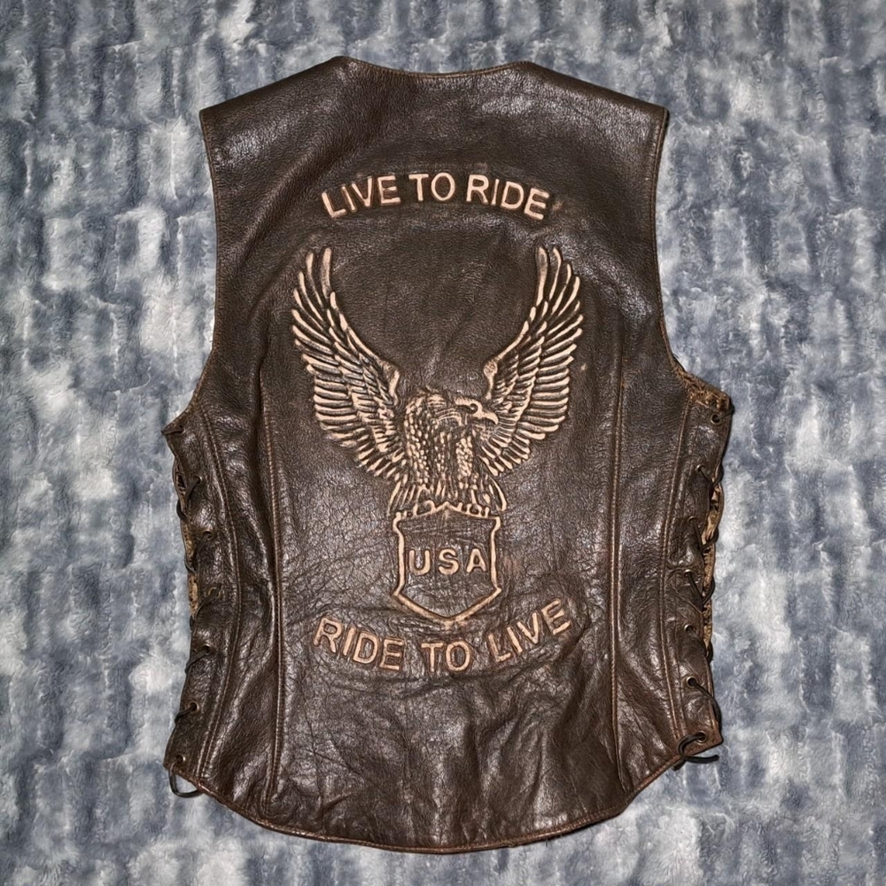 Xelement Brown Leather Motorcycle Vest Live To Ride